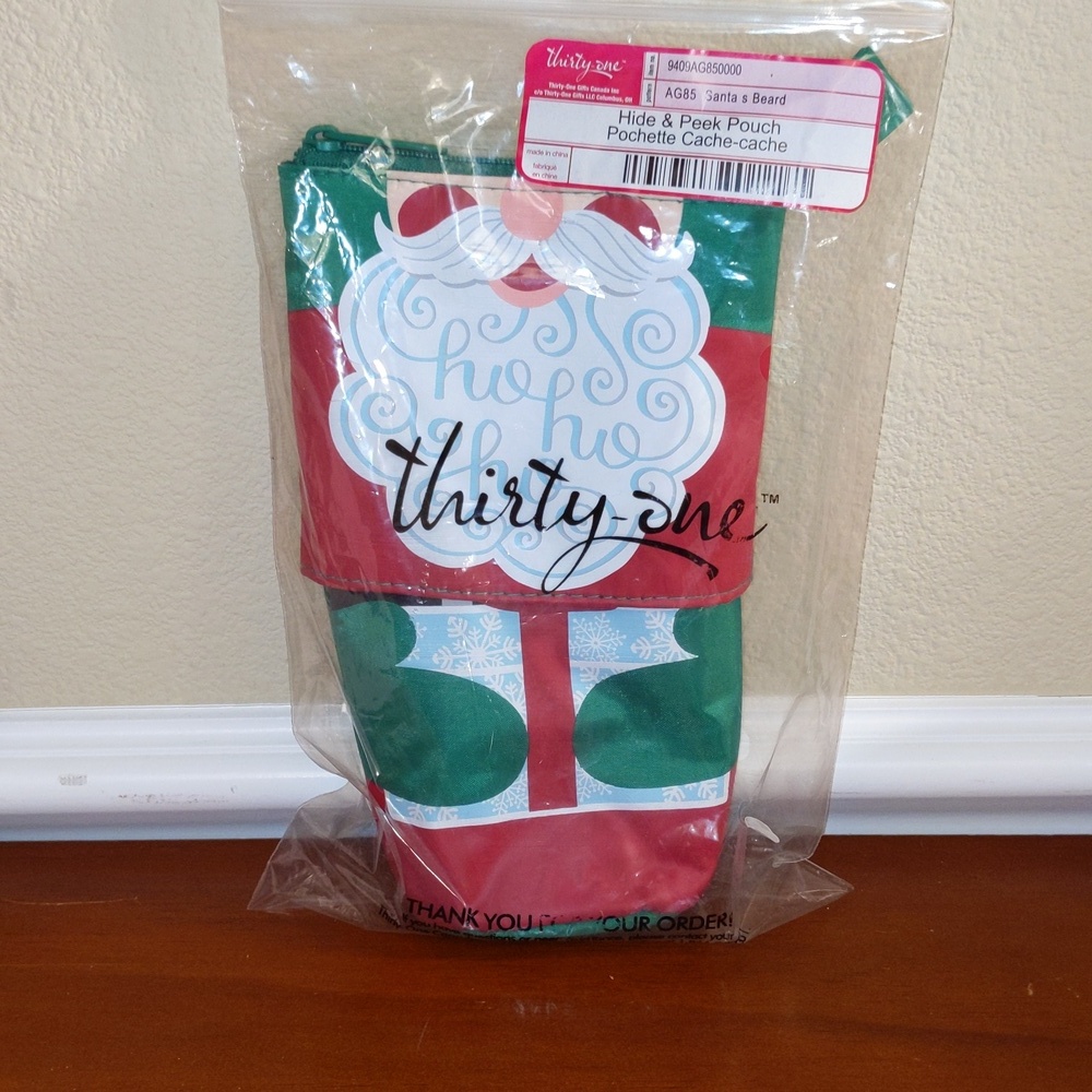 Santa's Beard Expandable Zip Pencil Pouch Hide And Peek Christmas Thirty One New